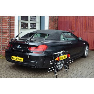 Fahrradhecktraeger BMW 6er Cabrio Typ F12 - ohne AH - Tieflader Schienensytem kann leicht abgenommen - Kofferraumklappe kann geffnet werden