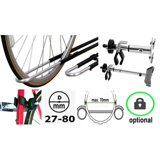 Fahrradschiene Paulchen 4020 ComfortClass Plus M - max. Reifenbreite 70mm  - max. Rahmendurchmesser 27-80mm - optional abschliebar