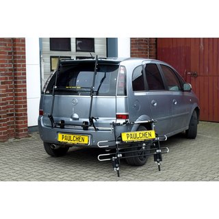 Fahrradheckträger Opel Meriva A CSR Spoiler - Montage an der Heckklappe - Schienen abnehmbar - Kofferraum kann geöffnet werden - unbeladen