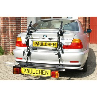 Paulchen Heckträger - BMW 3er Coupe E46  ab 04/1999- - Trägersystem Tieflader - Schienensystem First Class - ohne Bohren bequeme Ladehöhe
