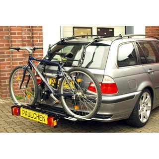 Fahrradträger Paulchen Heckträger BMW 3er Touring E46 Beispielfoto - nur mit Dachrechling (Montagekit + Fahrradtransport-System Tieflader)
